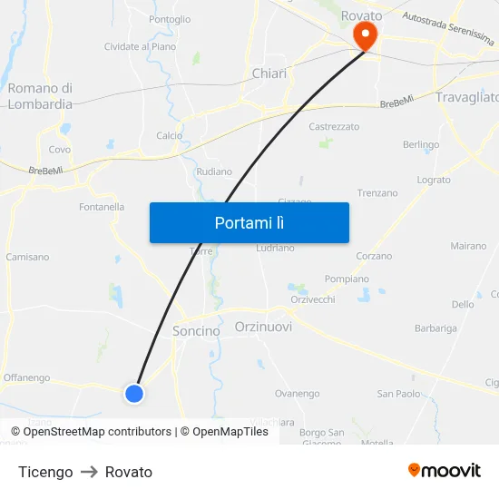 Ticengo to Rovato map