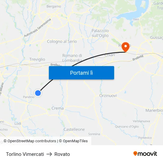 Torlino Vimercati to Rovato map