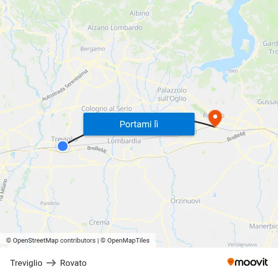 Treviglio to Rovato map