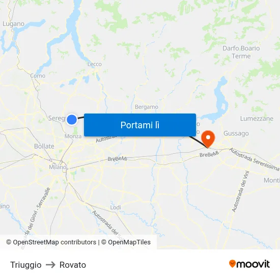 Triuggio to Rovato map