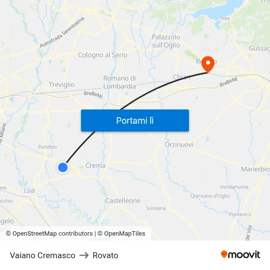 Vaiano Cremasco to Rovato map