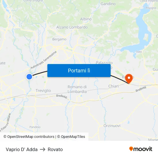 Vaprio D' Adda to Rovato map