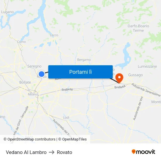 Vedano Al Lambro to Rovato map