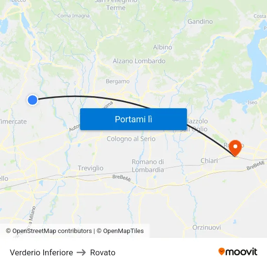 Verderio Inferiore to Rovato map