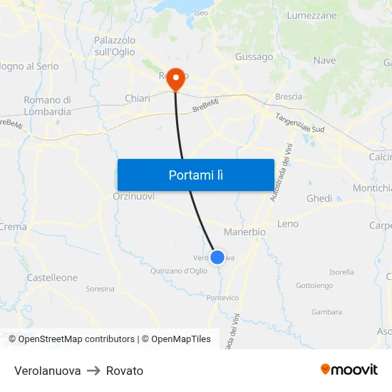 Verolanuova to Rovato map
