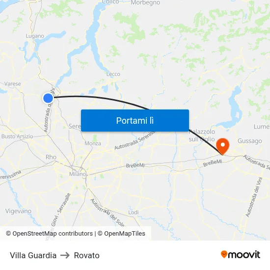 Villa Guardia to Rovato map