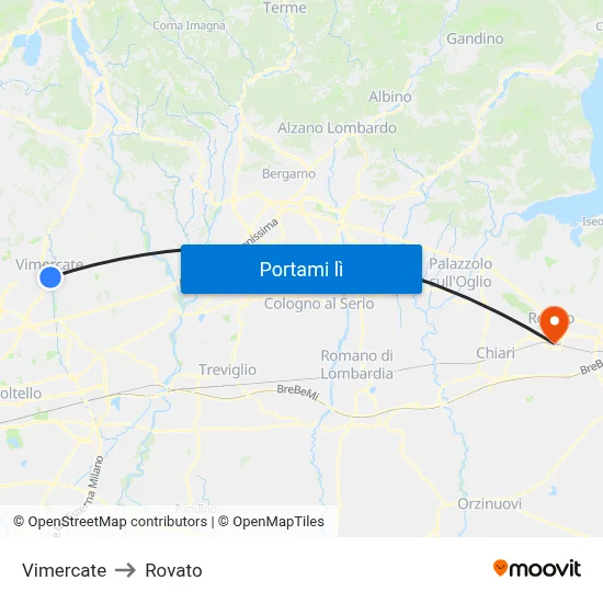 Vimercate to Rovato map