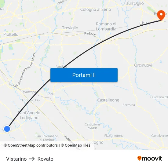 Vistarino to Rovato map