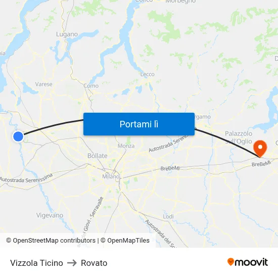 Vizzola Ticino to Rovato map