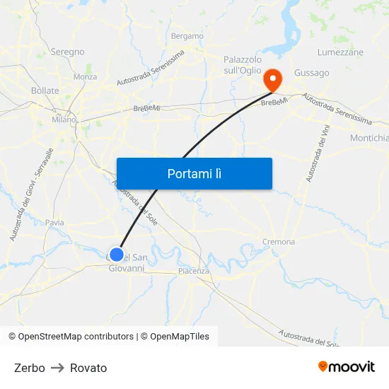 Zerbo to Rovato map