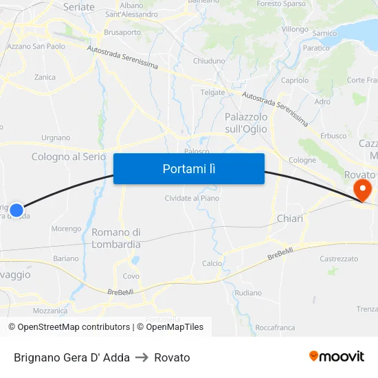 Brignano Gera D' Adda to Rovato map