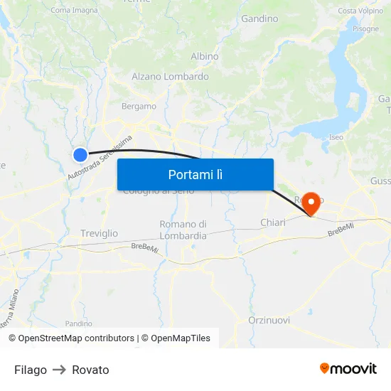 Filago to Rovato map