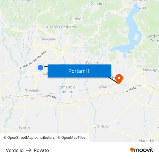 Verdello to Rovato map