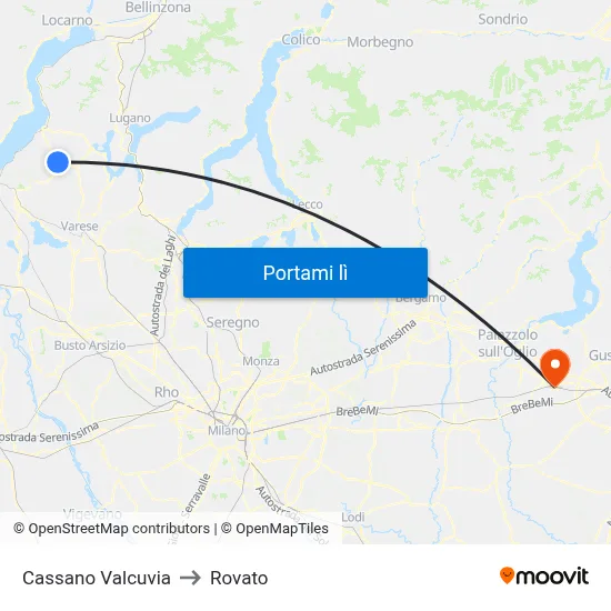 Cassano Valcuvia to Rovato map