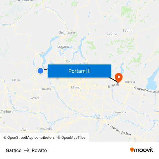 Gattico to Rovato map