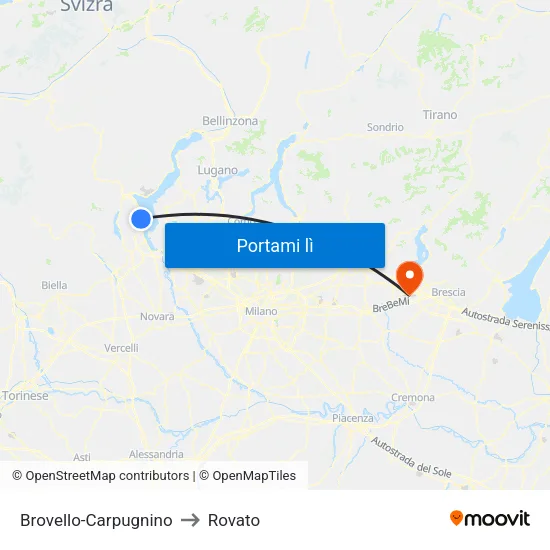 Brovello-Carpugnino to Rovato map