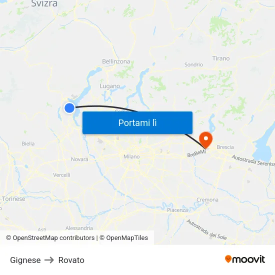 Gignese to Rovato map