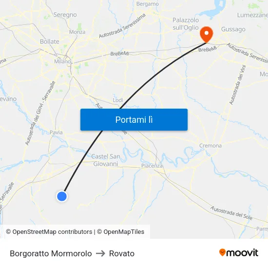 Borgoratto Mormorolo to Rovato map