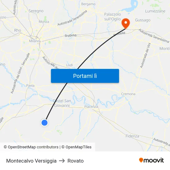 Montecalvo Versiggia to Rovato map