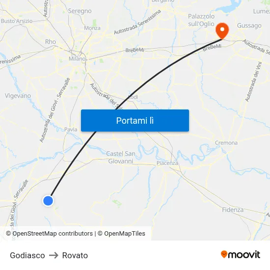 Godiasco to Rovato map
