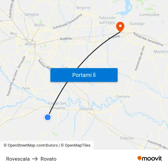 Rovescala to Rovato map