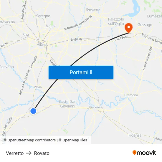 Verretto to Rovato map