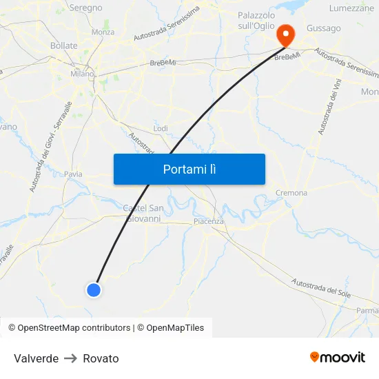 Valverde to Rovato map