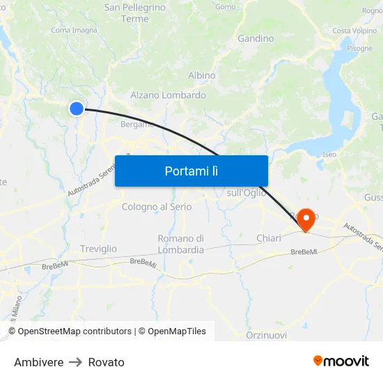 Ambivere to Rovato map