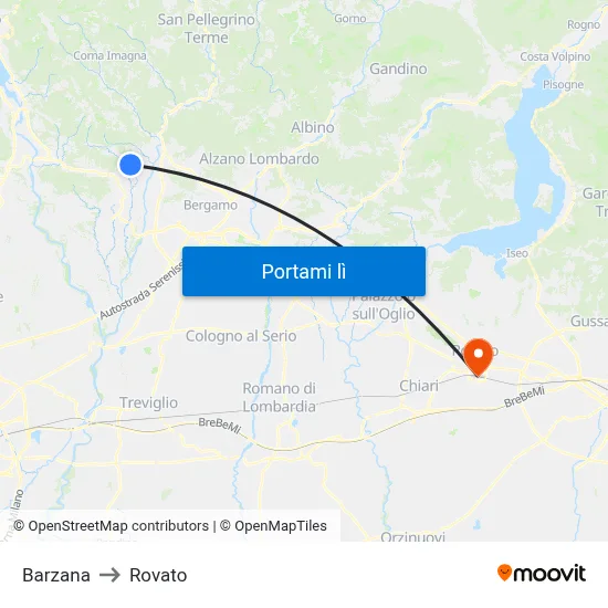 Barzana to Rovato map