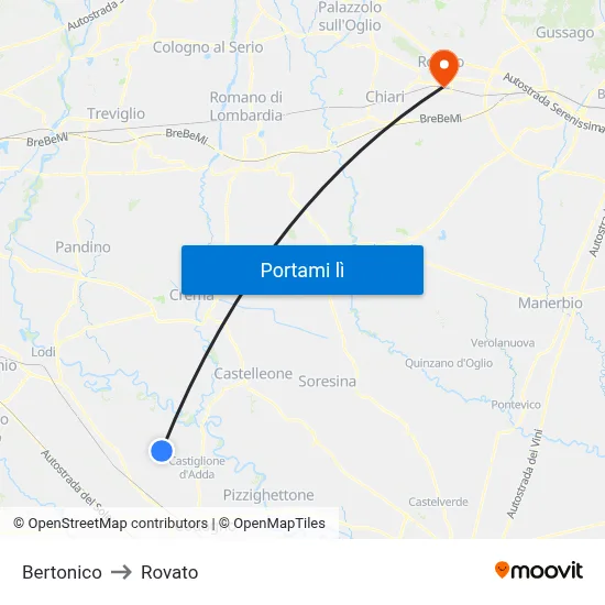 Bertonico to Rovato map