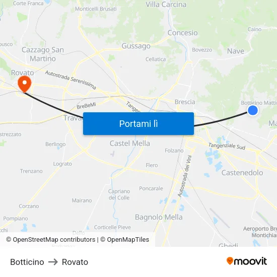 Botticino to Rovato map