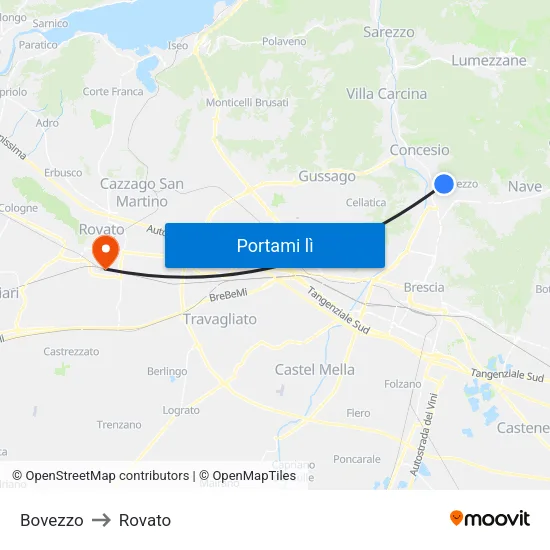 Bovezzo to Rovato map