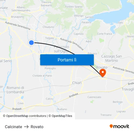 Calcinate to Rovato map