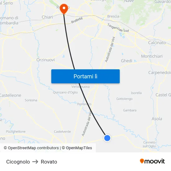 Cicognolo to Rovato map