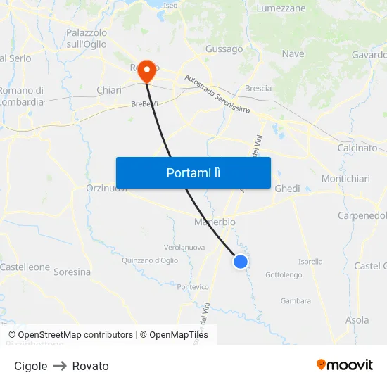 Cigole to Rovato map
