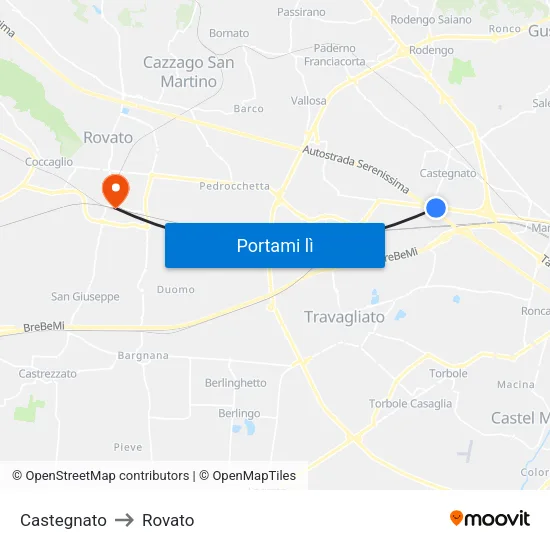 Castegnato to Rovato map