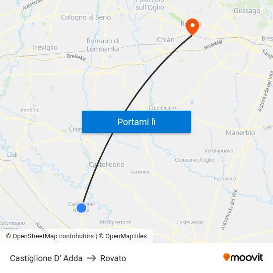 Castiglione D' Adda to Rovato map