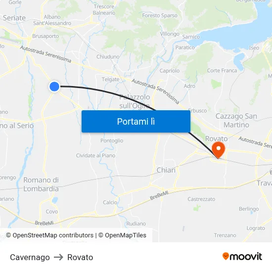 Cavernago to Rovato map