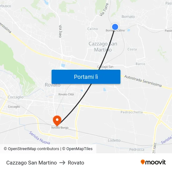 Cazzago San Martino to Rovato map
