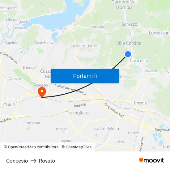 Concesio to Rovato map