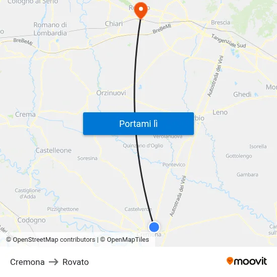 Cremona to Rovato map
