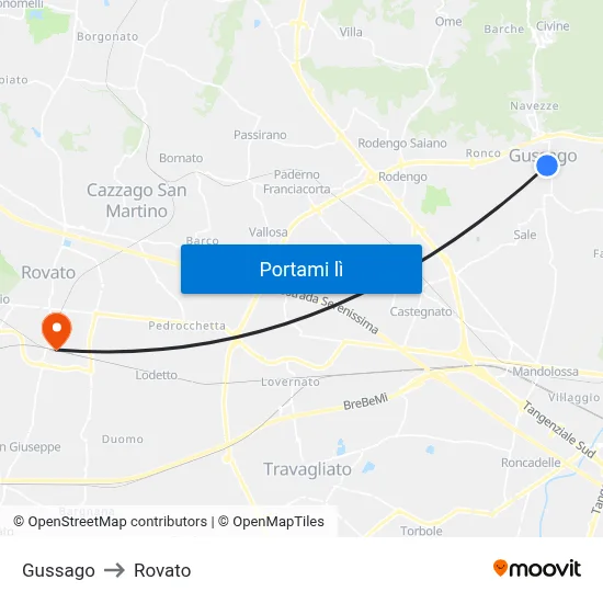 Gussago to Rovato map
