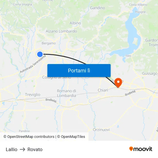 Lallio to Rovato map