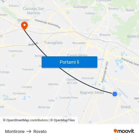 Montirone to Rovato map