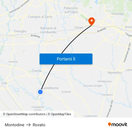 Montodine to Rovato map