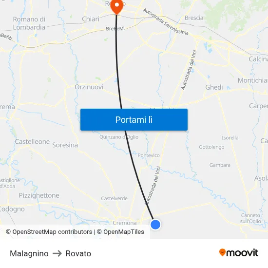 Malagnino to Rovato map