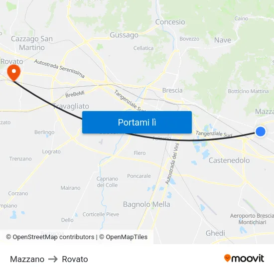 Mazzano to Rovato map