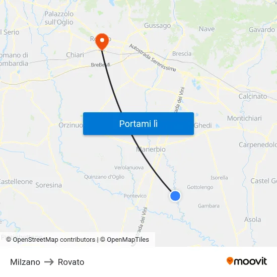 Milzano to Rovato map