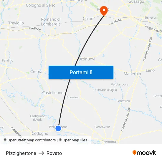 Pizzighettone to Rovato map
