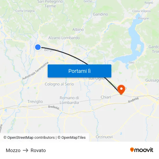 Mozzo to Rovato map